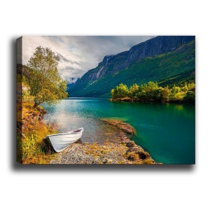 Tablou decorativ Re-Bloom, model peisaj, panza/lemn, multicolor, 50 x 70 cm