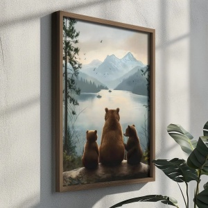 Tablou decorativ Re-Bloom, model ursuleti, MDF/lemn masiv, multicolor, 35 x 47 x 3,5 cm - Img 3