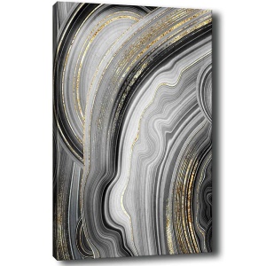 Tablou decorativ Re-Bloom, panza/lemn, gri/auriu, 70 x 100 cm - Img 2