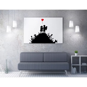 Tablou decorativ Re-Bloom, panza/lemn, negru/alb/rosu, 50 x 70 cm - Img 2