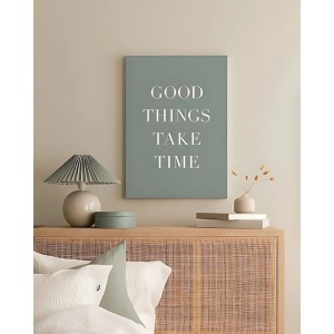 Tablou decorativ Re-Bloom, panza/lemn, verde/alb, 40 x 60 cm - Img 1