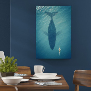 Tablou Giant whale shadow, panza/lemn, albastru, 60 x 40 cm - Img 3