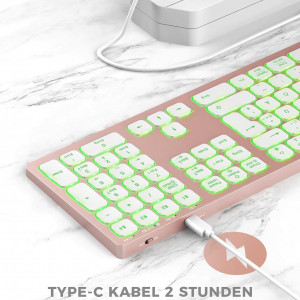 Tastatură retroiluminata wireless ASHU, bluetooth, 1600 mAh, roz, 42,6 x 12,1 x 1,2 cm 