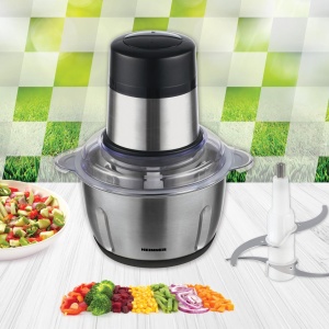 Tocator de legume Heinner HMC-D300SS, Putere 300W, Capacitate 2L, 2 cutite din inox, 2 viteze, Bol din inox, Argintiu - Img 3