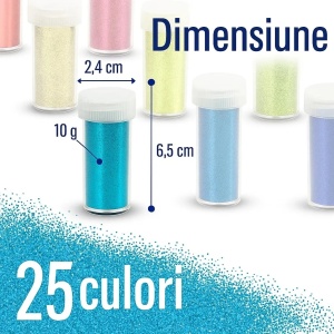 Tritart set 25 recipiente glitter fin, 10g/recipient, 25 culori, capace cu presarare dubla (fin/grosier), pentru arta/unghii/machiaj/artizanat, multicolor - Verificat A · Re-Bloom - Img 2