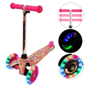 Trotineta cu 3 roti si luminite multicolore, Roz, PC 54-A