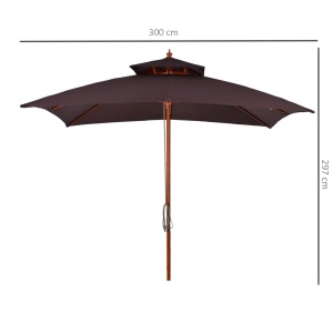 Umbrela de gradina 3x3m, bambus/lemn teak/poliester, 300x300x297 cm, catarg Ø48mm, 8 lamele bambus, 2 niveluri, 12kg, sistem deschidere cu coarda, teak/maro - Verificat A · Re-Bloom - Img 3