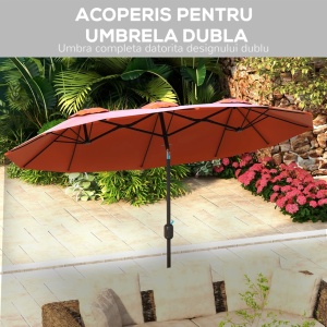 Umbrela de soare gradina Re-Bloom, poliester/otel, 295x152x222 cm, 12 nervuri, deschidere manivela, orificii ventilatie, rosu/negru - Verificat A · Re-Bloom - Img 5