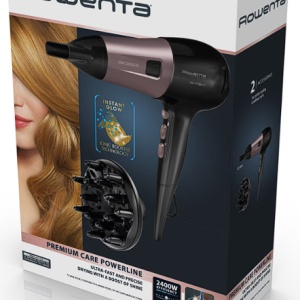 Uscator de par Rowenta PowerLine CV5940F0, 2400W, functie Effiwats, invelis cashmere keratin, tehnologie Ionic booster, negru/roz, Resigilat, Grad A