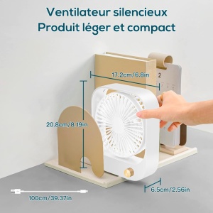 Ventilator Ainseala, ABS, alb, 17,2 x 20,8 x 6,5 cm, 2000 mAh