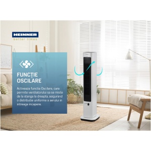Ventilator turn Heinner HTFA-M20WH, 2 IN 1: Racire/Incalzire, Control touch, Display LED, 3 Viteze racire, 2 viteze incalzire, Termostat digital, Telecomanda, Alb, RESIGILAT, 1 AN GARANTIE - Img 4
