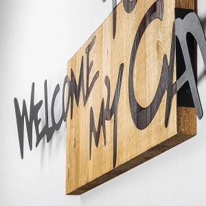 Wallxpert decor de perete metal/lemn, 128x3x39 cm, metal 1.5mm + cadru lemn 3cm, nuc/negru - Verificat A · Re-Bloom - Img 4