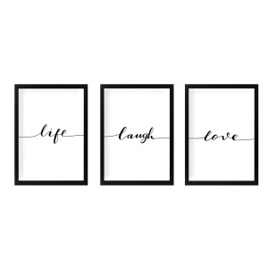 Wallxpert set 3 tablouri decorative cu rama, 3x24x29 cm, MDF 2cm, cadru plastic 100%, alb/negru - Verificat A · Re-Bloom