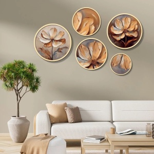 Wallxpert set 5 tablouri decorative lemn masiv, 43.5x43.5 + 37x37 + 31x31 + 26x26 + 18x18 cm, grosime 1.5 cm, multicolor - Verificat A · Re-Bloom