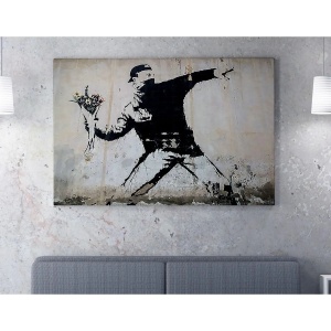 Wallxpert tablou decorativ canvas Banksy, 70x100 cm, 50% bumbac/50% poliester, imprimare digitala, cadru lemn 2x3 cm, multicolor - Verificat A · Re-Bloom - Img 4