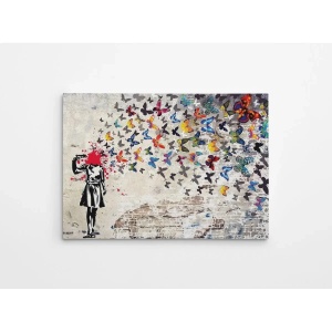 Wallxpert tablou decorativ canvas Banksy, 70x100 cm, 50% bumbac/50% poliester, imprimare digitala, cadru lemn 2x3 cm, multicolor - Verificat A · Re-Bloom - Img 3