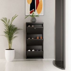 Woody Fashion dulap de pantofi 50x15x103 cm, metal 100% grosime 0.7mm, usi cu deschidere centrala magnetica, fixabil perete, antracit - Verificat A · Re-Bloom - Img 2