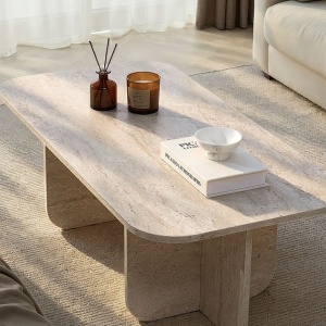 Woody Fashion masa de cafea Akira, PAL melaminat, 120x60x41cm, max 25kg, Travertin - Verificat A · Re-Bloom - Img 3