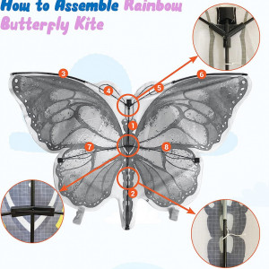 Zmeu in forma de fluture pentru copii ZaxiDeel, textil, multicolor, 80 x 116 cm - Img 3