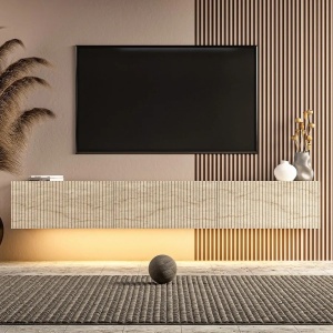 Ada comoda TV de perete cu LED 180x28.6x31.4 cm, PAL melaminat, travertin bej - Verificat A · Re-Bloom - Img 5