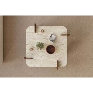 Afrolli masuta de cafea 90x90x35 cm, PAL melaminat, capacitate 35 kg, travertin si nuc - Verificat A · Re-Bloom - Img 3