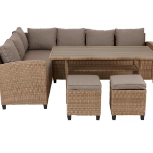 Ambia Garden set mobilier gradina colt L 179x236cm, masa, 2 taburete, 7+4 perne, cadru otel, Maro deschis - Verificat A · Re-Bloom