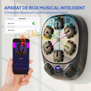 Aparat de box muzical Re-Bloom, spuma PU/ABS/EVA, 61x48x11 cm, 9 moduri, LED RGB, Bluetooth, cablu Type-C 2m, negru - Verificat A · Re-Bloom - Img 6