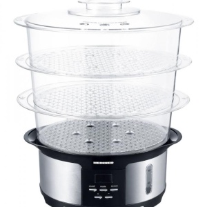 Aparat de gatit cu aburi Heinner HSA-1000XMC, Putere 1000W, Capacitate 12L, Rezervor apa 1.4L, Timer, Argintiu/Negru