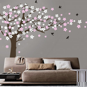 Autocolant de perete Bdecoll, PVC, alb/maro/roz, model copac, 180 X 230 cm - Img 6