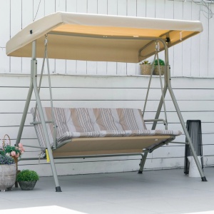 Balansoar de gradina cu baldachin Re-Bloom, otel/poliester/Teslin, 172x110x156 cm, baldachin 168x110 cm, 3 locuri, perne incluse, 210 kg, maro/bej - Verificat A · Re-Bloom - Img 2