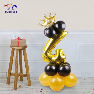 Balon aniversar Party Go, cifra 4, folie/latex, auriu, 115 cm