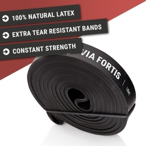 Banda elastica lunga VIA FORTIS, Ultra Light, de rezistenta, premium, ghid de exerciti, geanta depozitare, pentru fitness, antrenament, Negru, 7-24 Kg, Resigilat, Grad A - Img 2