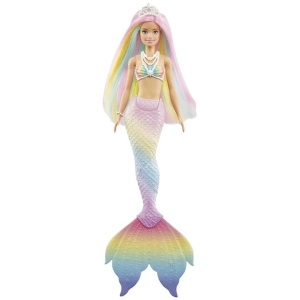 Barbie Dreamtopia sirena Rainbow Magic, schimbare culoare apa calda/rece, coada multicolora, coronita, 32 cm - Verificat A · Re-Bloom - Img 1