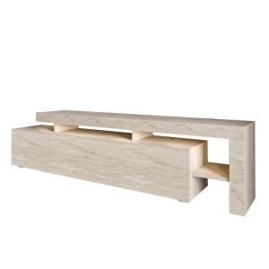 Beliz comoda TV 192x37x53 cm, PAL 18mm melaminat, bordura PVC, iluminare LED inclusa, travertin - Verificat A · Re-Bloom