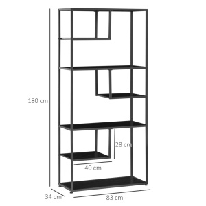 Biblioteca cu 7 nivele Re-Bloom, PAL/otel, negru, 83 x 34 x 180 cm, Resigilat, Grad A - Img 3