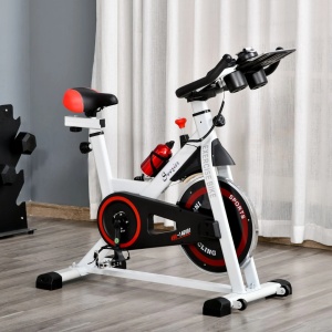 Bicicleta de spinning fitness, volanta 8kg, LCD, senzori puls, otel/ABS, Alb/Rosu/Negru - Verificat A · Re-Bloom - Img 2