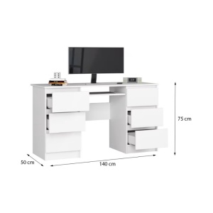 Birou Atelier Denver, dimensiuni 140x50x75 cm, culoare alb, include 6 sertare - Img 2