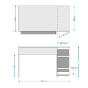 Birou Barford,MDF/Metal, Alb, 130 x 60 x 75 cm