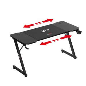 Birou gaming Huzaro, Hero 3.3, 140 x 60 x 74 cm, inclusiv mousepad 80 x 58 cm, 2 Intrari Pentru Cabluri, Negru - Img 3