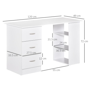 Birou modern cu 3 sertare si rafturi, placi aglomerate, 120x49x72 cm, raft 36.5x24cm + sertar 27.5x33.5x12cm, capacitate 20kg, alb - Verificat A · Re-Bloom - Img 3
