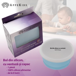 Bol din silicon cu ventuza si capac, AppeKids - Aqua Blue - Img 2