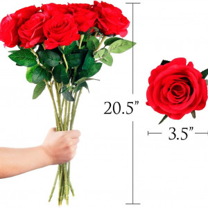Buchet de 12 trandafiri artificiali Mocoosy, matase, rosu/verde, 51 cm - Img 6