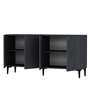 Bufet Corsa 150x32x75 cm, PAL 18mm, 3 compartimente, picioare 15 cm, fixabil perete, antracit - Verificat A · Re-Bloom - Img 6