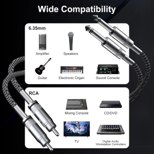 Cablu audio RCA, Fibbr, cupru/nailon, negru/gri, 2 m