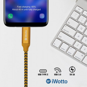 Cablu cu incarcare rapida USB tip C iWotto, portocaliu, nailon, 1 m - Img 7