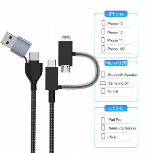 Cablu de incarcare USB 4 in 1 MTAKYI, C /C si Micro USB, negru/gri, 1,8 m - Img 3
