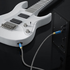 Cablu pentru chitara electrica 6,35 mm EBXYA, nailon/metal, gri/albastru/auriu, 3 m