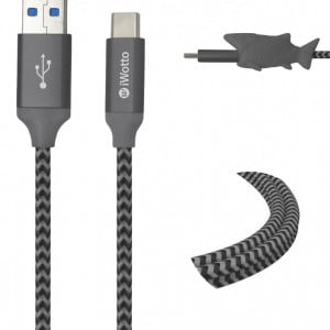 Cablu USB tip C Iwotto, USB 3.0, nailon, gri, 1 m