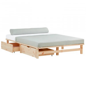Cadru de pat cu spatiu de depozitare Union Rustic, lemn masiv, natur, 140 x 200 x 28 cm