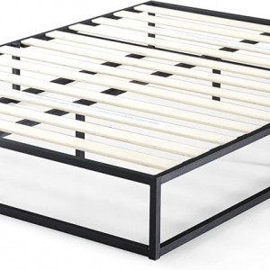 Cadru de pat ZINUS, otel/lemn, negru/natur, 140 x 200 x 25,5 cm